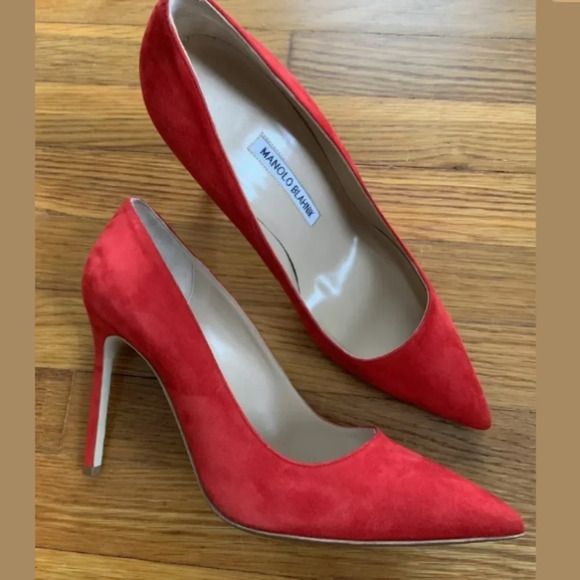 MANOLO BLAHNIK Red Suede 105 BB Pumps Heels 39 9 - Picture 9 of 11